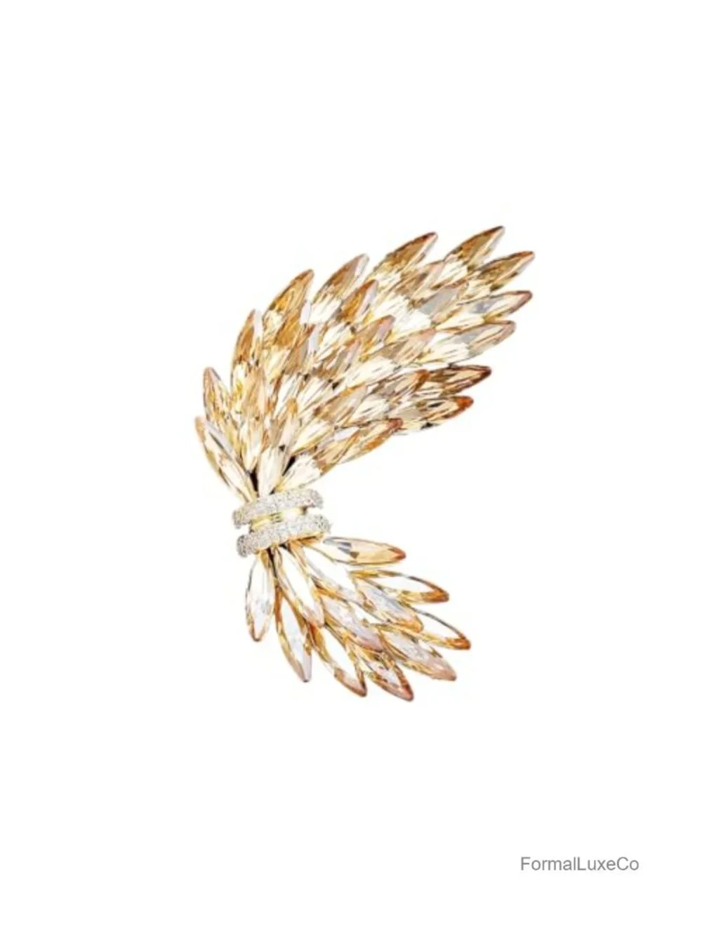 Vintage Gold Tone Wing Brooch Rhinestone Crystal Enamel Lapel Pin for Women